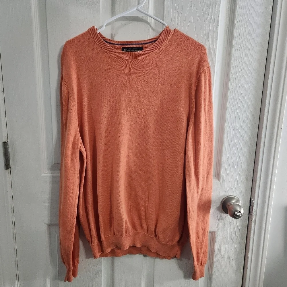 Brooks Brothers 100% supima cotton crew neck knit sweater orange preppy men LG
